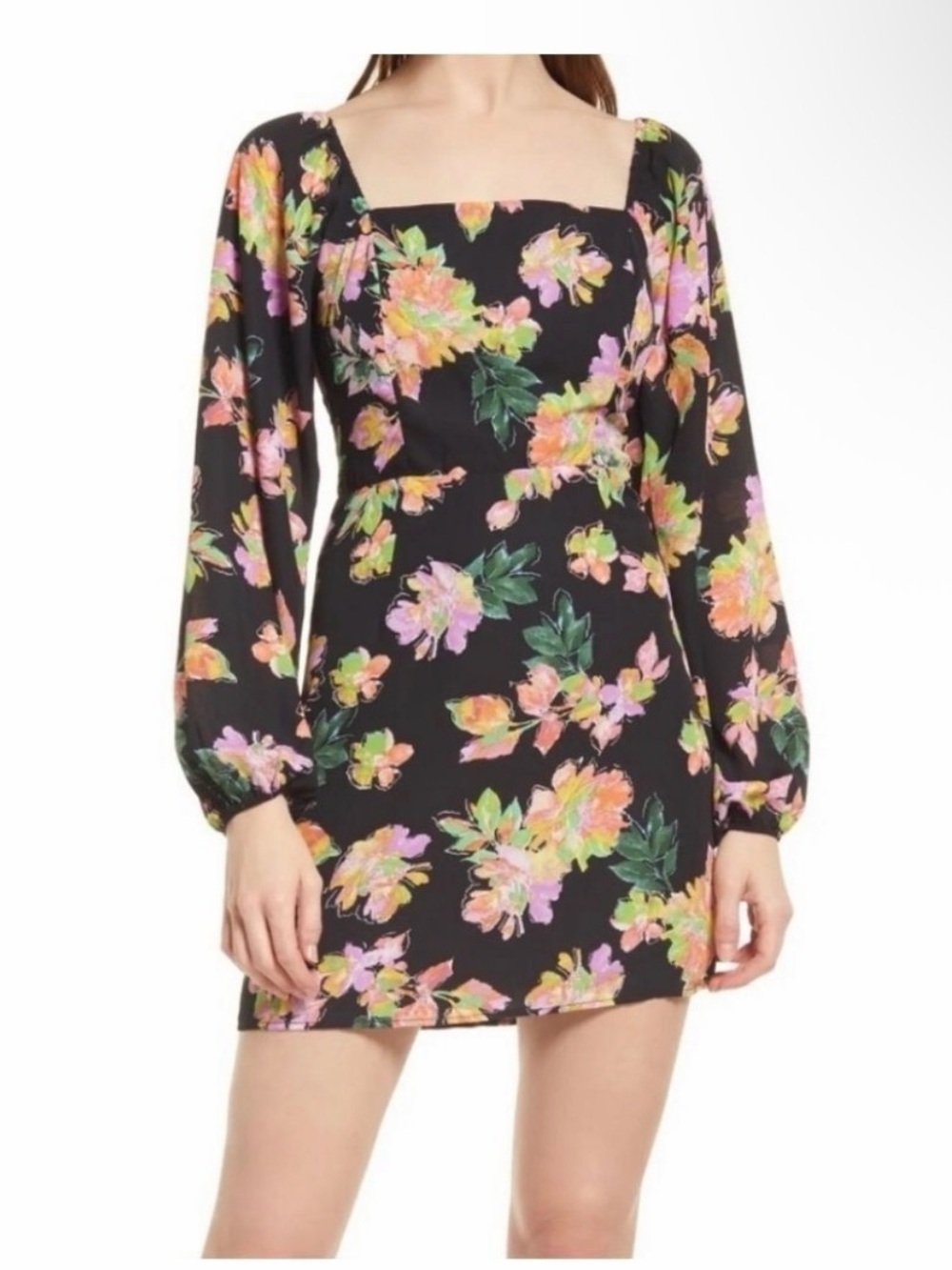All in Favor Black Floral Mini Dress